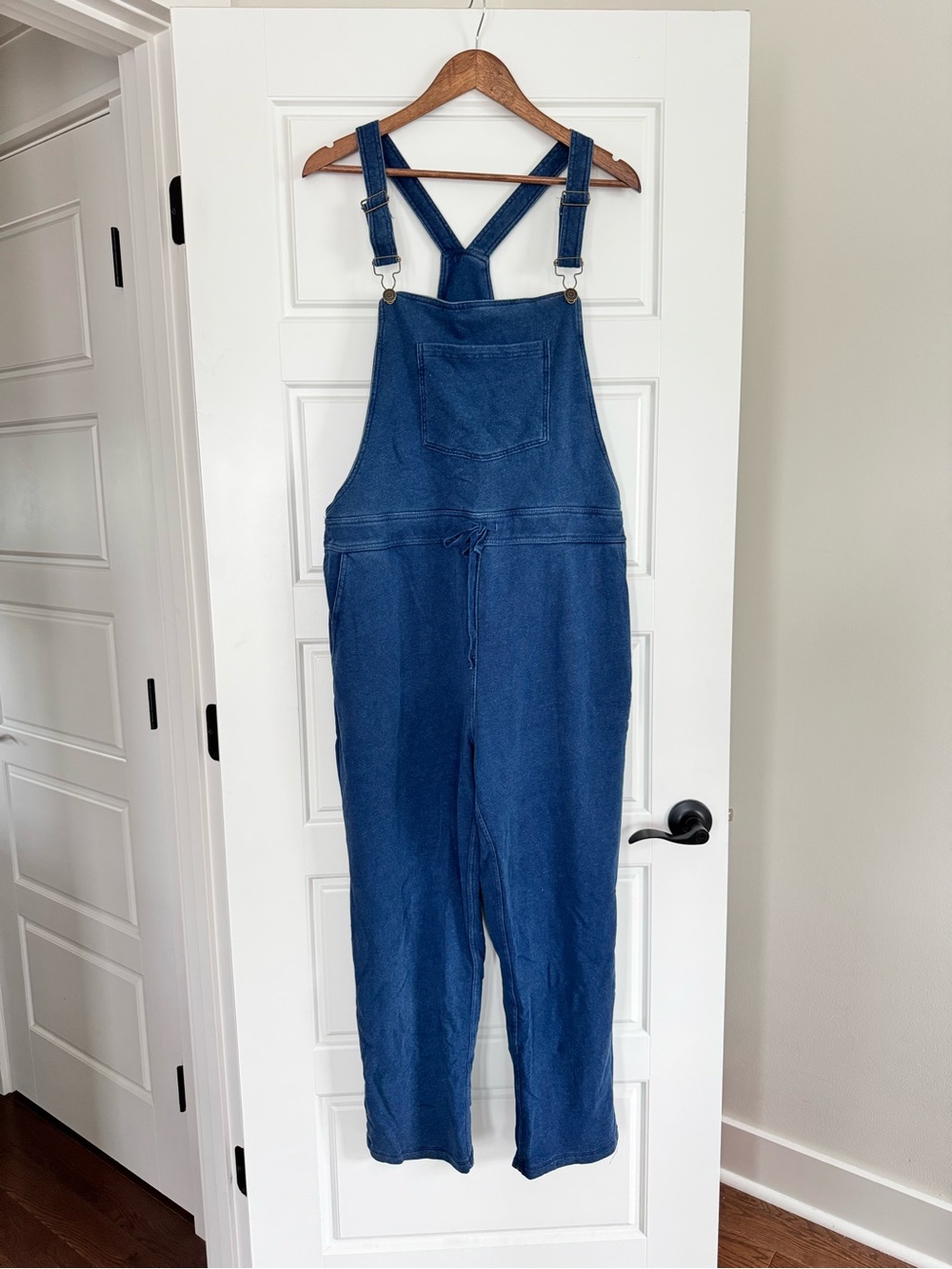 ZSupply Women's Blue Knit Denim Utility Overalls with Adjustable Straps